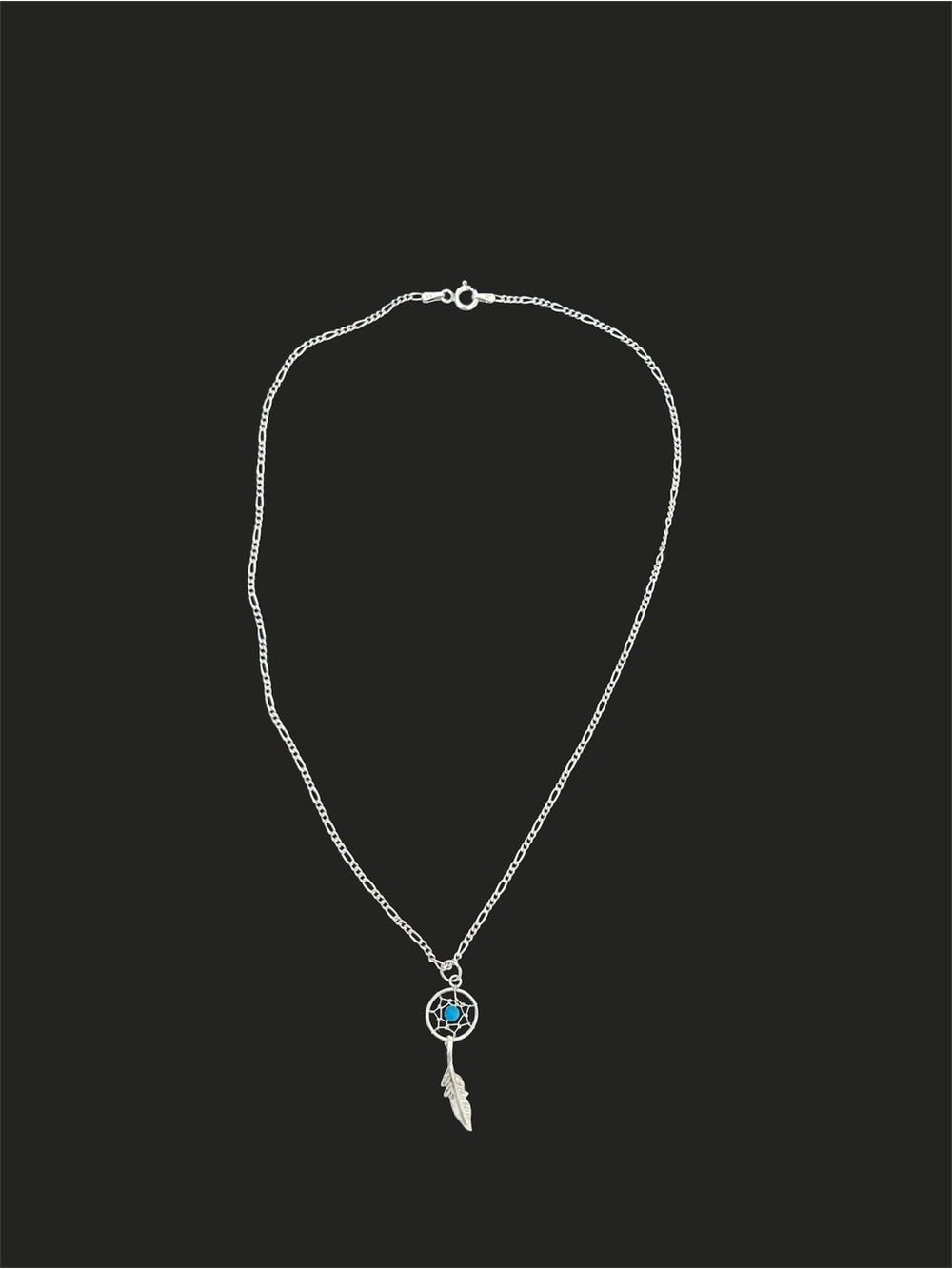 Sterling Silver Dreamcatcher Pendant Necklace with Blue Accent